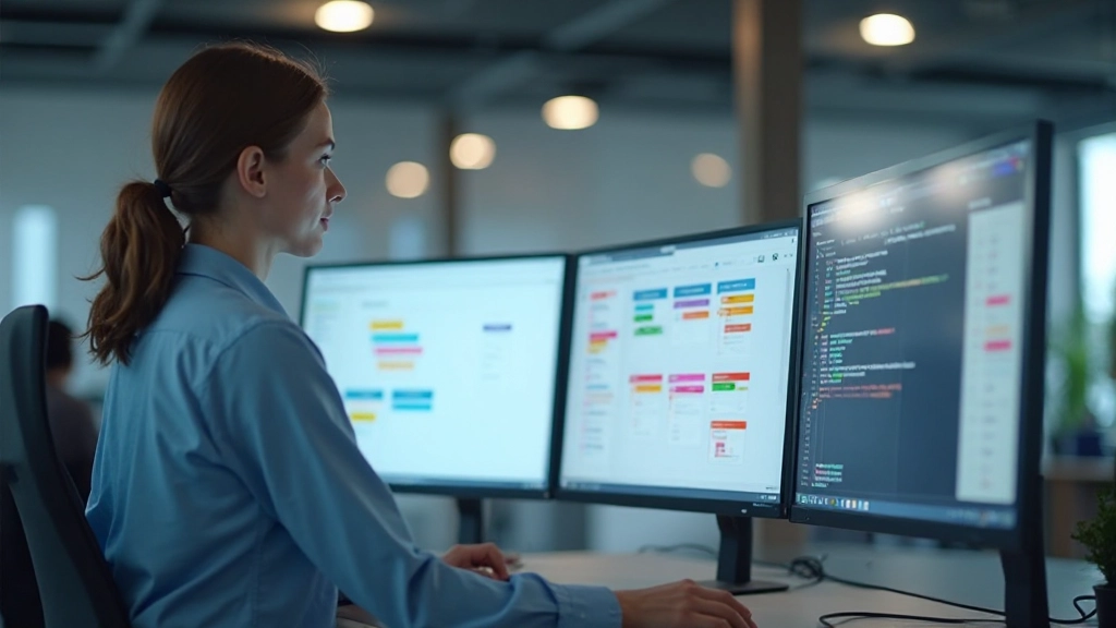 Close-up van computermonitor met kleurrijke projectmanagement dashboard met verschillende taakstatus kolommen