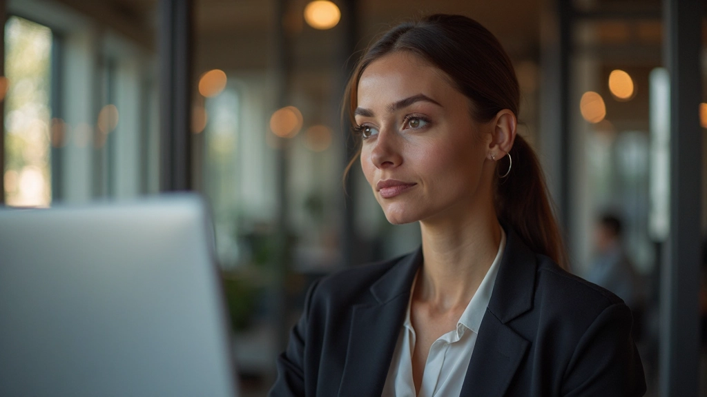 Persoon met vraagteken gebaar kijkt naar computer scherm